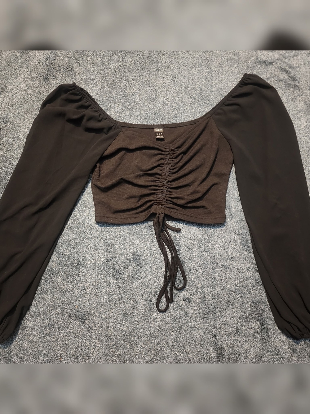 SHEIN Black Ruched Drawstring Off-Shoulder Crop Top
